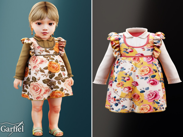 Alpha Infant Floral ruffle pinafore layered over a collared blouse by Garfiel - The Sims 4 Custom Content