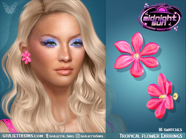 Alpha Midnight Sun Tropical Flower Earrings For Adults And Kids - The Sims 4 Custom Content