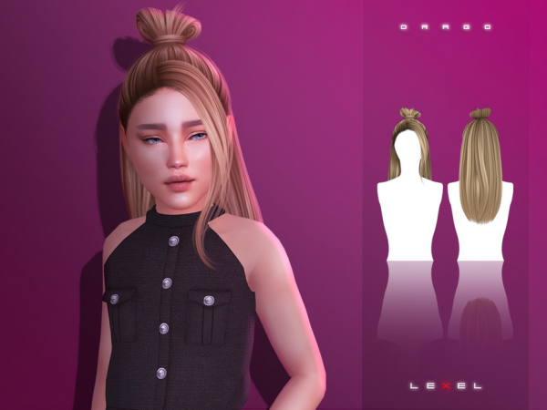 Alpha LEXEL Drago long updo with bun child hairstyle - The Sims 4 Custom Content