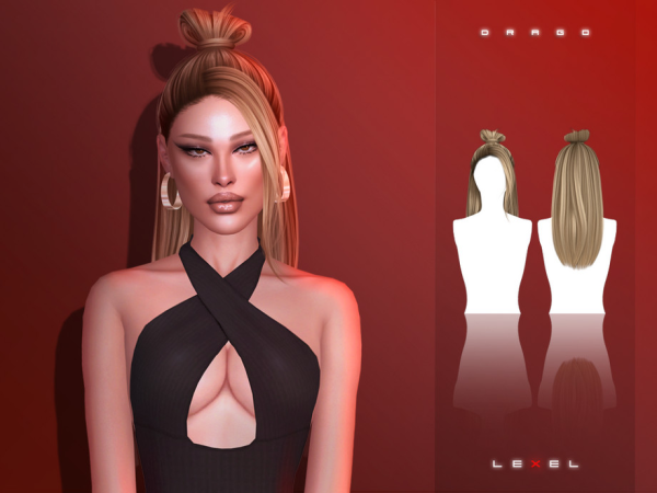 Alpha LEXEL Drago long updo with bun adult hairstyle by LEXEL_s - The Sims 4 Custom Content