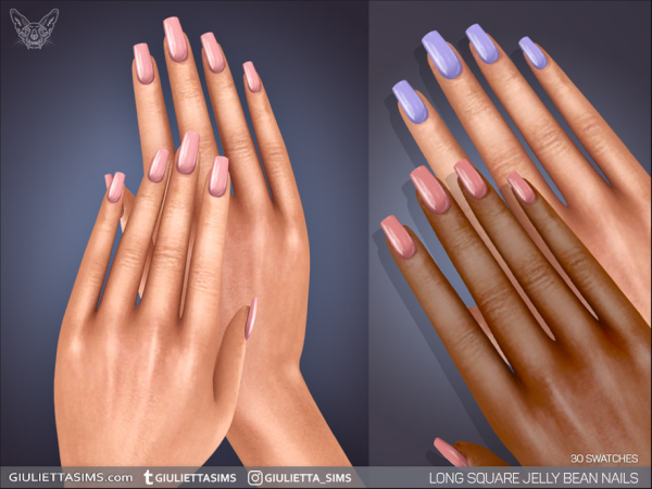 Alpha Long Square Jelly Bean Nails by feyona - The Sims 4 Custom Content