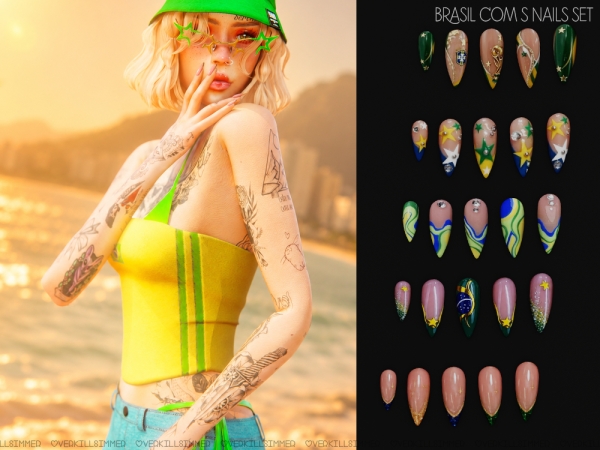 Alpha Brasil com S nails set by overkillsimmer - The Sims 4 Custom Content