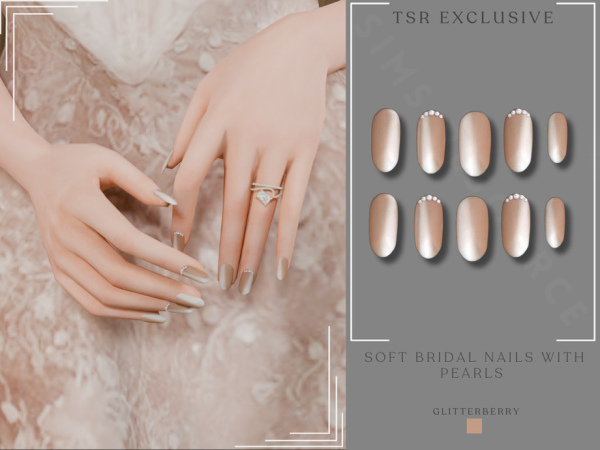 Alpha Soft Bridal Nails with Pearls by Glitterberryfly - The Sims 4 Custom Content