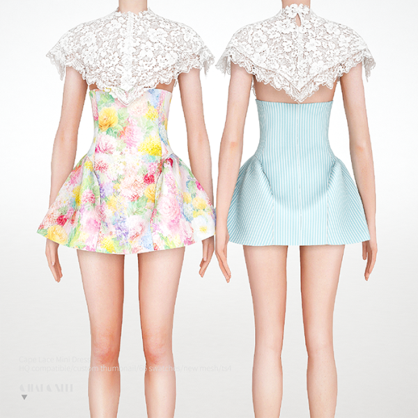 Alpha Cape Lace Mini Dress by simsfinds - The Sims 4 Custom Content