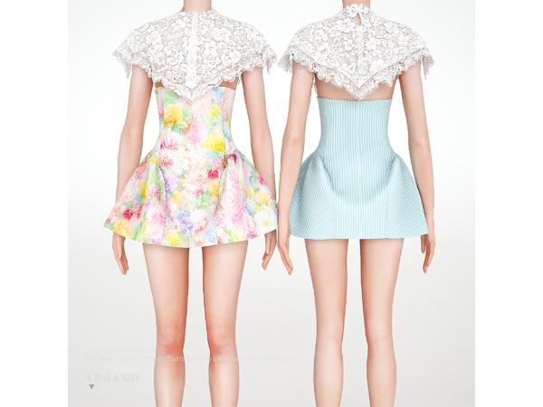 Alpha Cape Lace Mini Dress by charonlee - The Sims 4 Custom Content