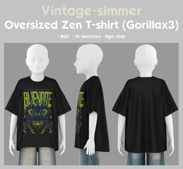 Alpha Gorilla x3 T shirts Conversion for Kids simmer by simsfinds - The Sims 4 Custom Content