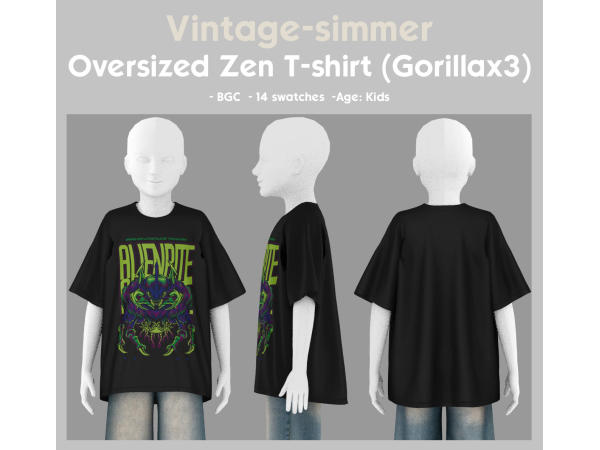 Alpha Gorilla x3 T shirts Conversion for Kids simmer by vintage - The Sims 4 Custom Content