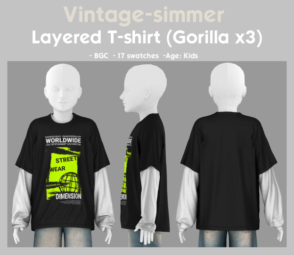 Alpha Gorilla x3 T shirts Conversion for Kids simmer by simsfinds - The Sims 4 Custom Content