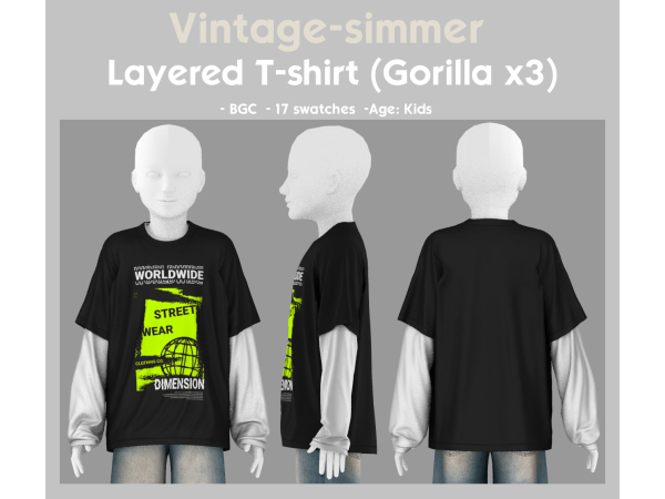 Alpha Gorilla x3 T shirts Conversion for Kids simmer by vintage - The Sims 4 Custom Content