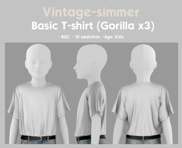 Alpha Gorilla x3 T shirts Conversion for Kids simmer by simsfinds - The Sims 4 Custom Content
