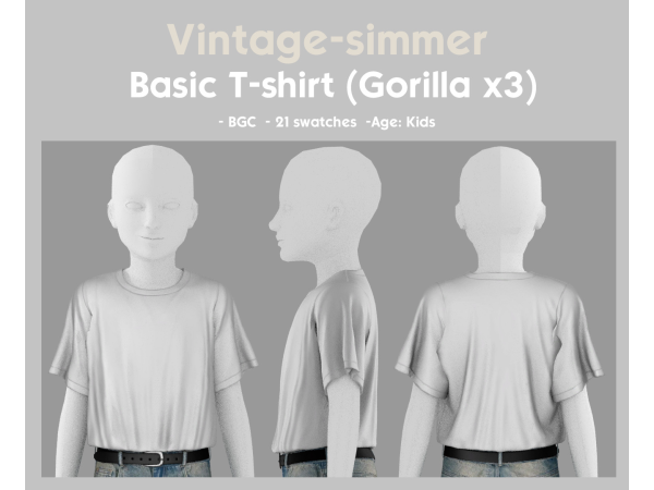 Alpha Gorilla x3 T shirts Conversion for Kids simmer by vintage - The Sims 4 Custom Content