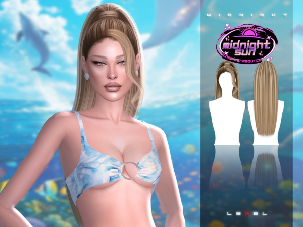 Alpha LEXEL Midnight updo ponytail with curly bang - The Sims 4 Custom Content
