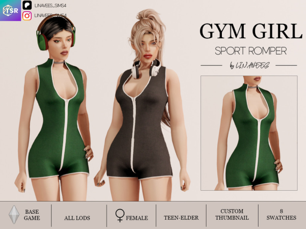 Alpha GYM GIRL ROMPER by linavees - The Sims 4 Custom Content