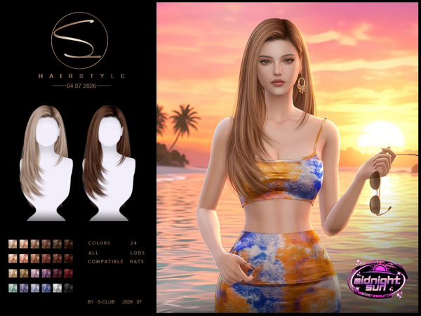 Sims 4 S-CLUB LONG  HAIR MidnightSun by S-Club