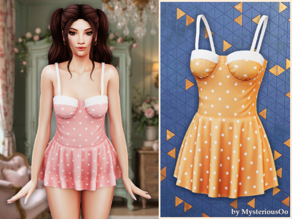Alpha Polka dot swimdress by MysteriousOo - The Sims 4 Custom Content