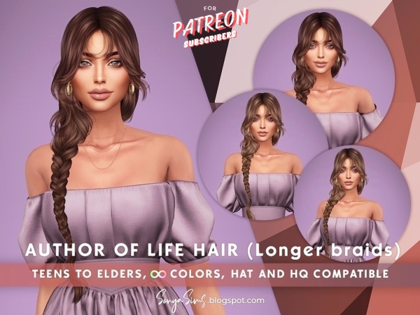 Alpha Author of Life Hair (Longer Braids Version) - The Sims 4 Custom Content