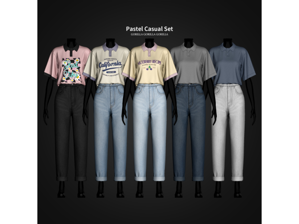Alpha Pastel Casual Set by gorillax3 - The Sims 4 Custom Content