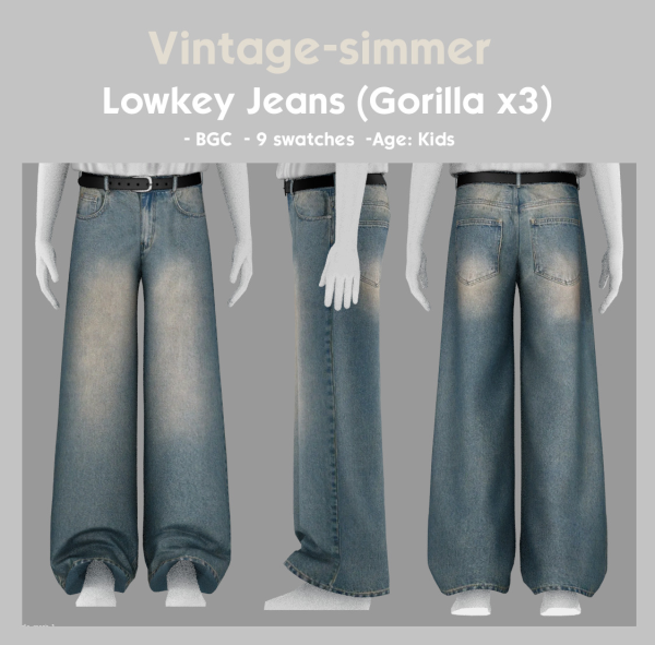 Alpha Gorilla x3 Jeans Conversion for Kids simmer by simsfinds - The Sims 4 Custom Content