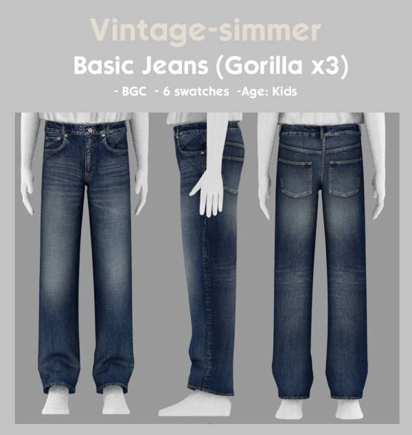 Alpha Gorilla x3 Jeans Conversion for Kids simmer by simsfinds - The Sims 4 Custom Content