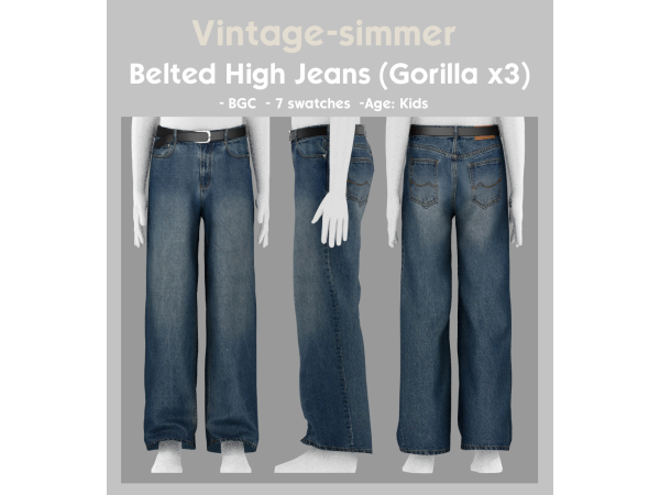 Alpha Gorilla x3 Jeans Conversion for Kids simmer by vintage - The Sims 4 Custom Content