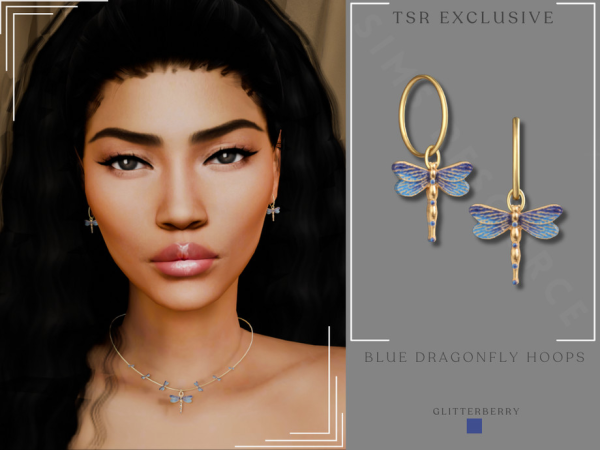 Alpha Blue Dragonfly Hoops by Glitterberryfly - The Sims 4 Custom Content