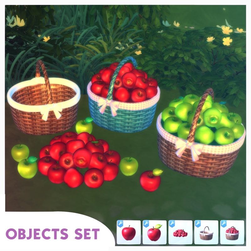 Mix Apple basket decor set Decor by lunoluma - The Sims 4 Custom Content