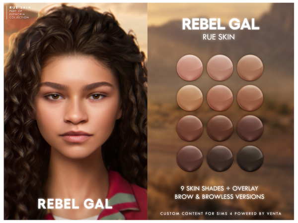 Alpha Rebel Gal Rue Skin and Overlay by VentaStudio - The Sims 4 Custom Content