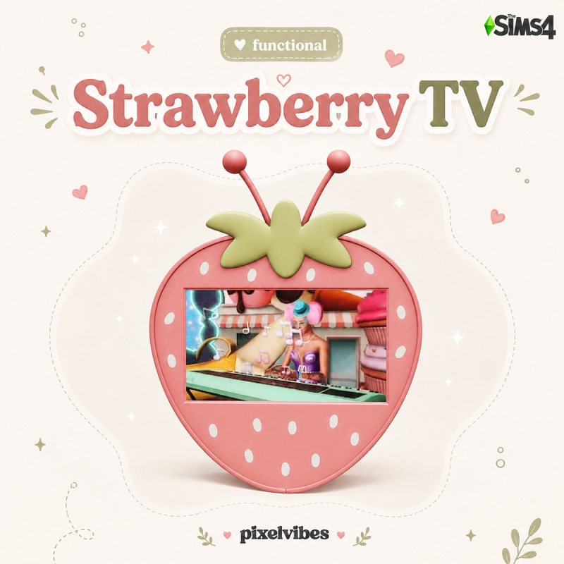 Maxis Match Strawberry TV by pixelvibes - The Sims 4 Custom Content