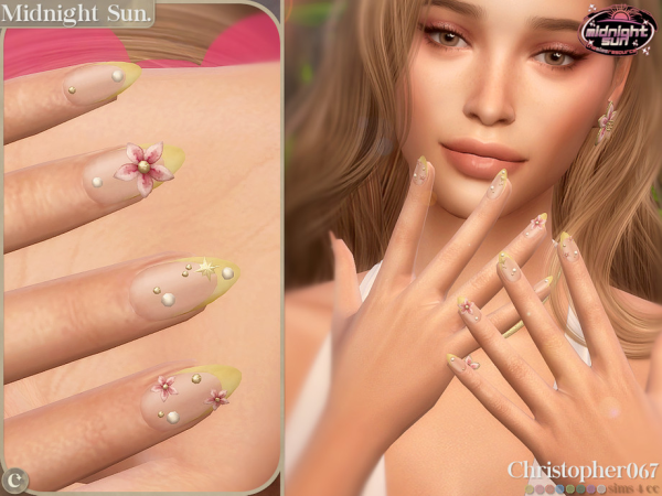 Alpha Midnight Sun Nails Summer Flower Decal French Tip Nails Christopher067 - The Sims 4 Custom Content