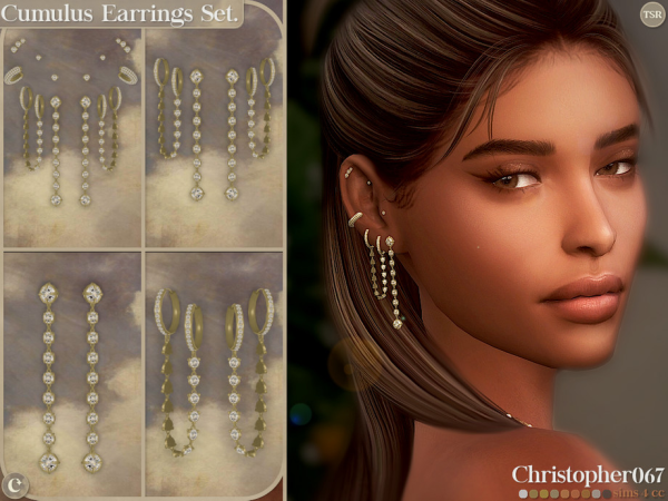 Alpha Cumulus Earrings Set Diamond Hoop and Stud Earring Stack Christopher067 by christopher067 - The Sims 4 Custom Content