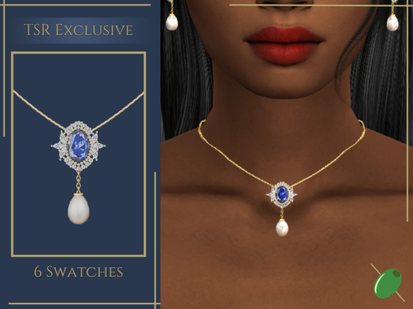 Alpha Clara Sapphire Pearl Necklace - The Sims 4 Custom Content
