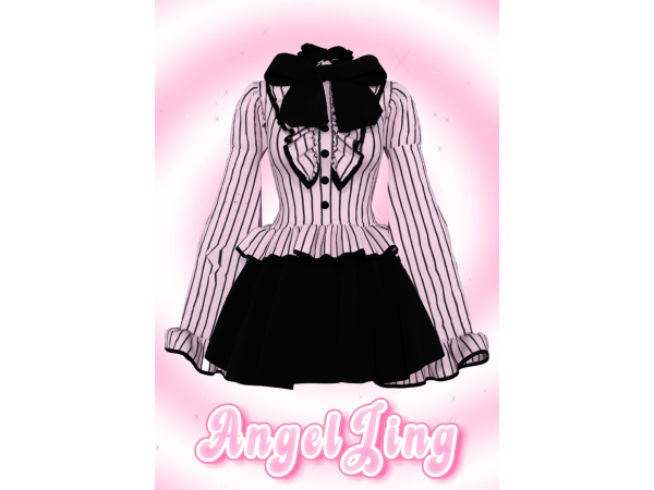 Maxis Match AngelJing条纹大蝴蝶结连衣裙 - The Sims 4 Custom Content