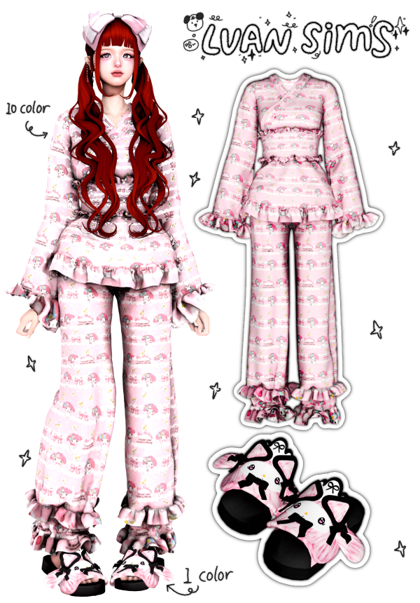 Mix [LVAN]Cute pajamas A35 A36 A37 by simsfinds - The Sims 4 Custom Content