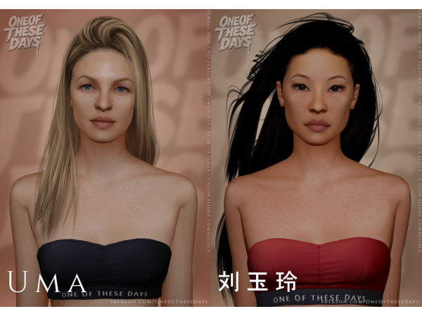 Alpha Duo Pack Uma 刘玉玲 SKINSSKINSOVERLAY facemasks blushes lipsticks tray files - The Sims 4 Custom Content