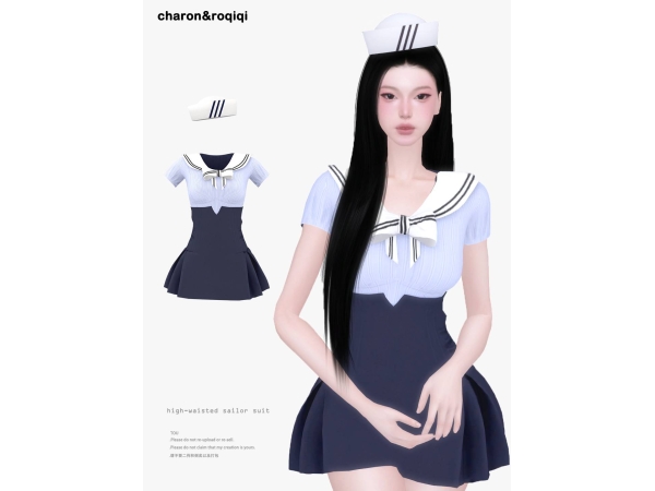 Mix [charonroqiqi]high waisted sailor suit - The Sims 4 Custom Content