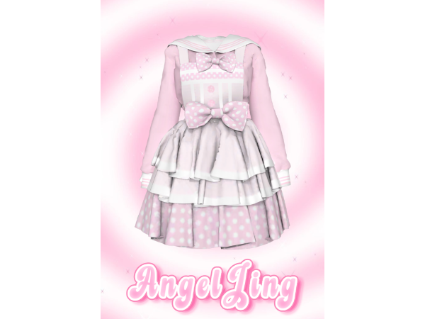 Mix AngelJing Sailor Neck Bow Polka Dot Dress - The Sims 4 Custom Content