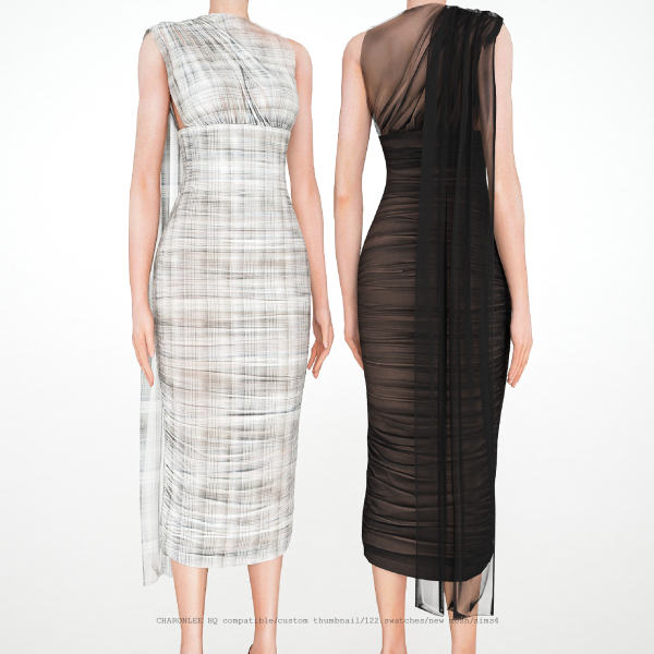 Alpha Asymmetric Draped Midi Dress by simsfinds - The Sims 4 Custom Content