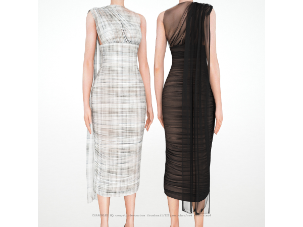 Alpha Asymmetric Draped Midi Dress by charonlee - The Sims 4 Custom Content
