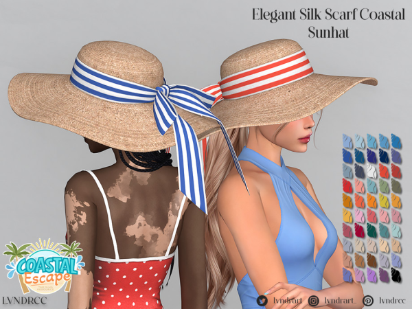 Alpha Coastal Escape Elegant Silk Scarf Coastal Sunhat - The Sims 4 Custom Content