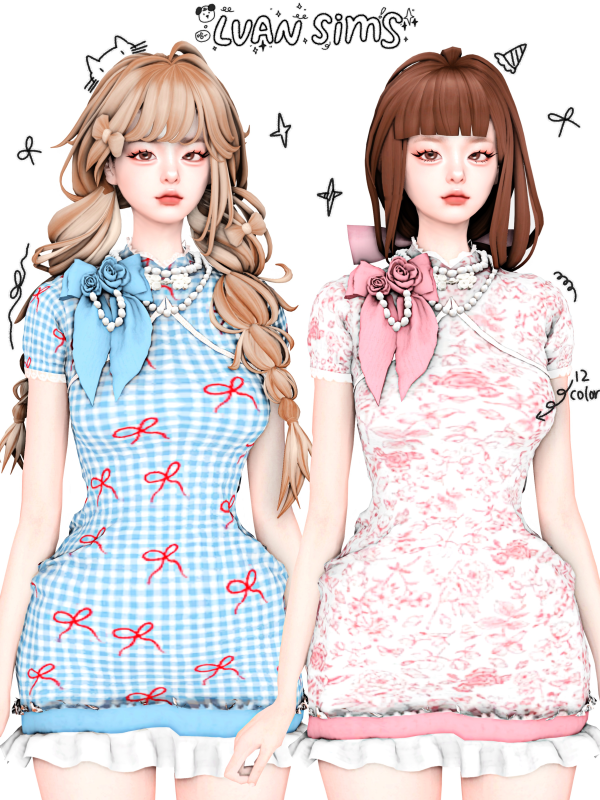 Mix [LVAN]Bowknot Pearl Cheongsam A14 by simsfinds - The Sims 4 Custom Content