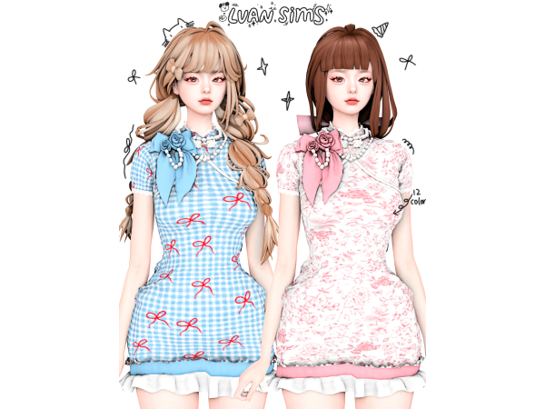 Mix [LVAN]Bowknot Pearl Cheongsam A14 - The Sims 4 Custom Content