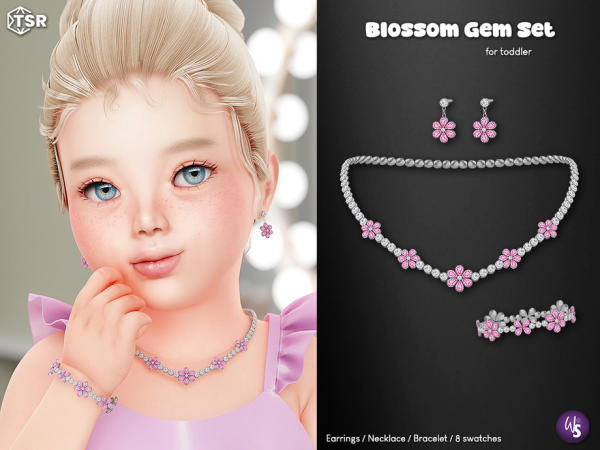 Alpha Blossom Gem Jewelry Set for toddler by WisteriaSims - The Sims 4 Custom Content