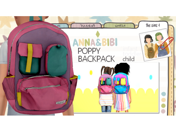 Mix Poppy Backpack CHILD [AnnaBibi] - The Sims 4 Custom Content