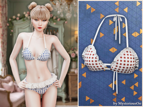 Alpha Ruffle gingham bikini top by MysteriousOo - The Sims 4 Custom Content