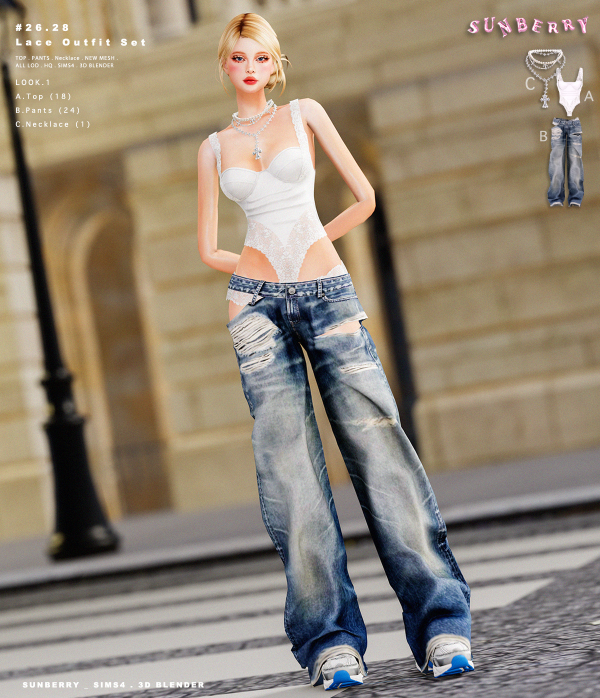 Alpha [SUNBERRY]2629_Lace Outfit Set by simsfinds - The Sims 4 Custom Content