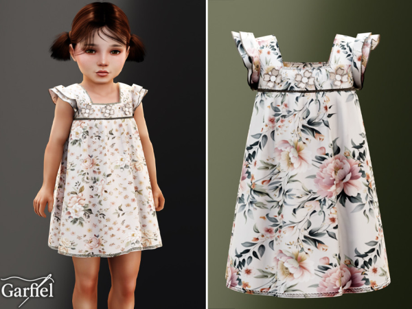 Alpha Toddler Floral flutter dress with embroidered bodice detail by Garfiel - The Sims 4 Custom Content