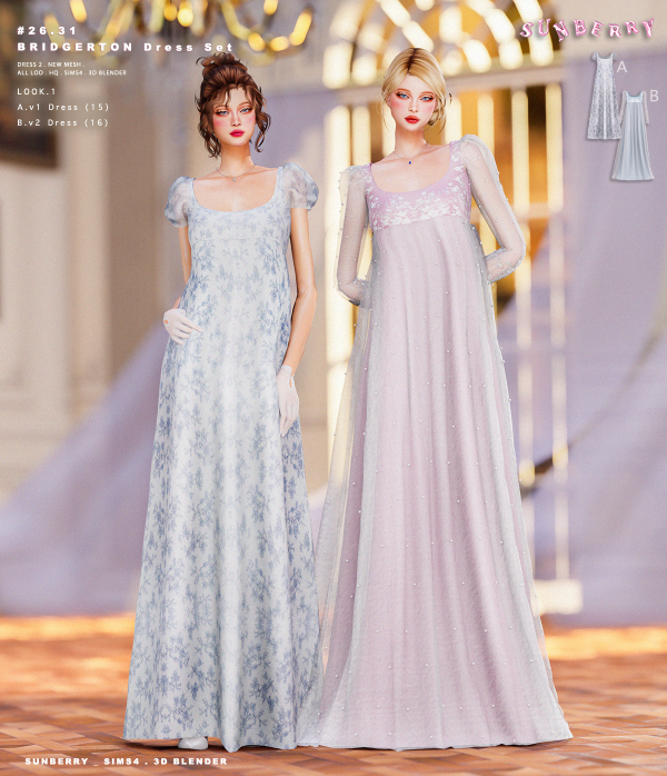 Alpha [SUNBERRY]2631_ BRIDGERTON Dress Set by simsfinds - The Sims 4 Custom Content