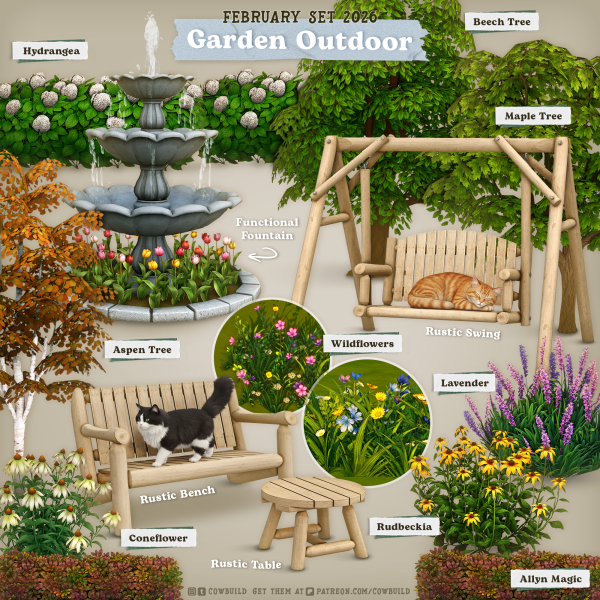 Mix February 2026 Set Garden Outdoor by cowbuild - The Sims 4 Custom Content