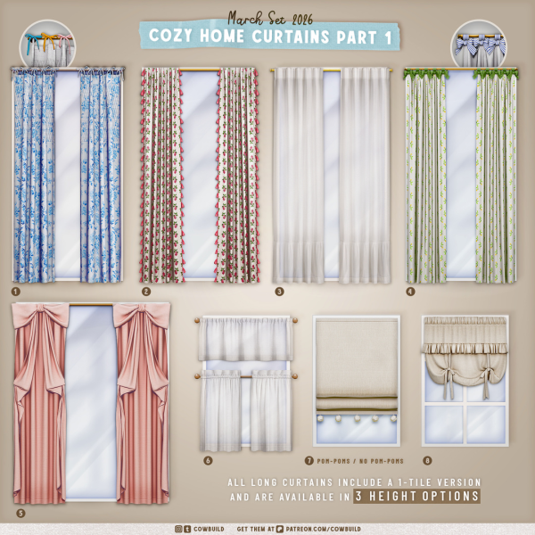 Mix March 2026 Set Cozy Home Curtains Part 1 by cowbuild - The Sims 4 Custom Content