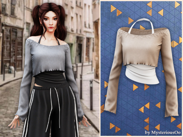 Alpha Layered off shoulder crop top by MysteriousOo - The Sims 4 Custom Content